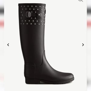 HUNTER NEW Women's Refined Slim Fit Tall Stud Cuff Rain Boots